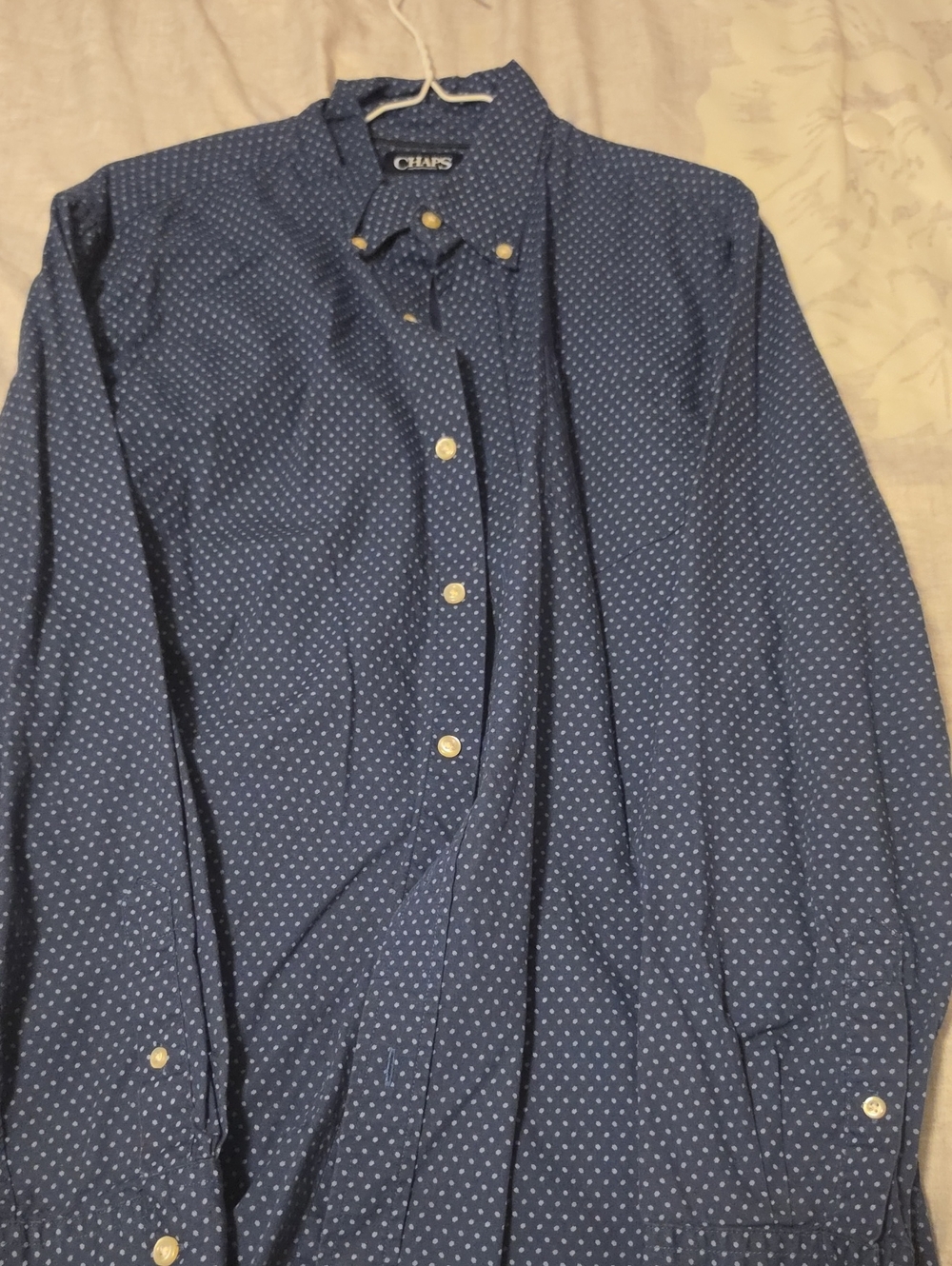 Chaps Men’s Navy Blue Dot-Print Button-Down Shirt